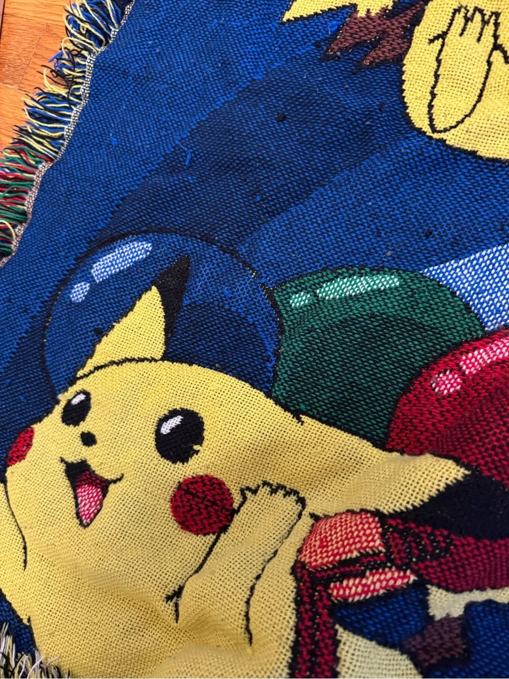 Vintage 90s Pokemon Surfing Pikachu Throw Blanket, Collectible Cards Anime 40x52